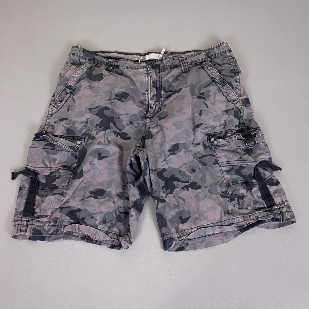 Route 66 Camouflage Cargo Shorts Size 40 Mens Gray Cotton Multi Pocket Tactical*